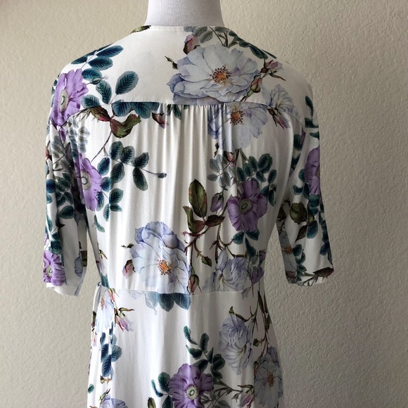 Asos faux wrap dress floral daisy print purple 10 - Picture 5 of 7